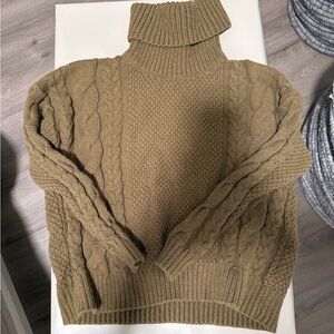 Madewell Olive Cable Knit Turtleneck Sweater